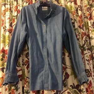Nearly new J crew ruffled chambray shirt.